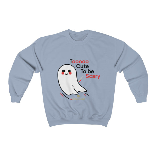Cute Friendly White Ghost Halloween Party Shirt Unisex Crewneck Sweatshirt-Made in USA-Sweatshirt-Light Blue-S-Heidi Kimura Art LLC