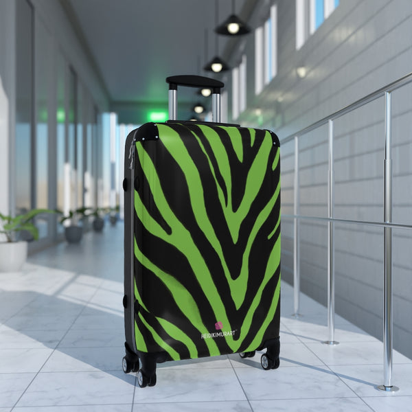 Green Zebra Print Suitcases, Zebra Striped Animal Print Designer Suitcase Luggage (Small, Medium, Large)