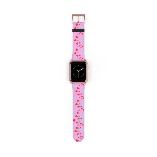 Light Pink Hearts Shaped V Day 38mm/42mm Watch Band For Apple Watches- Made in USA-Watch Band-Heidi Kimura Art LLC