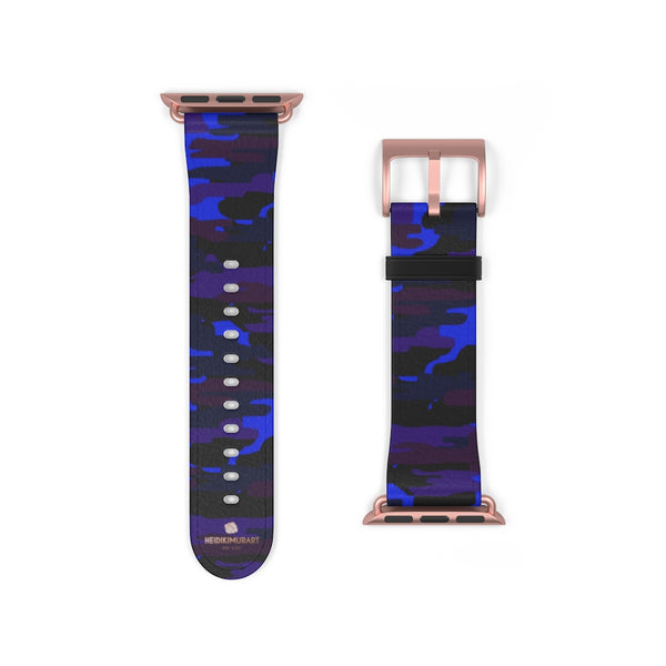 Purple Blue Dark Camo Camouflage Print Watch Band For Apple Watches- Made in USA-Watch Band-38 mm-Rose Gold Matte-Heidi Kimura Art LLC