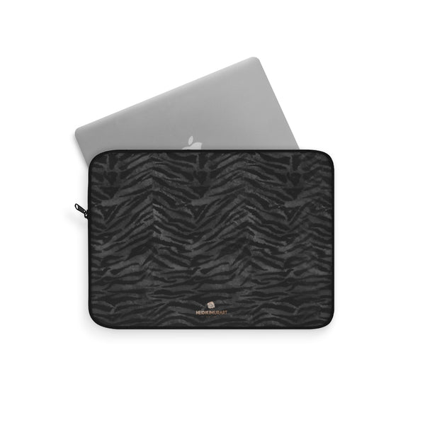 Black Gray Tiger Stripe Animal Print 12",13",15" Computer Bag Laptop Sleeve- Made in USA-Laptop Sleeve-Heidi Kimura Art LLC