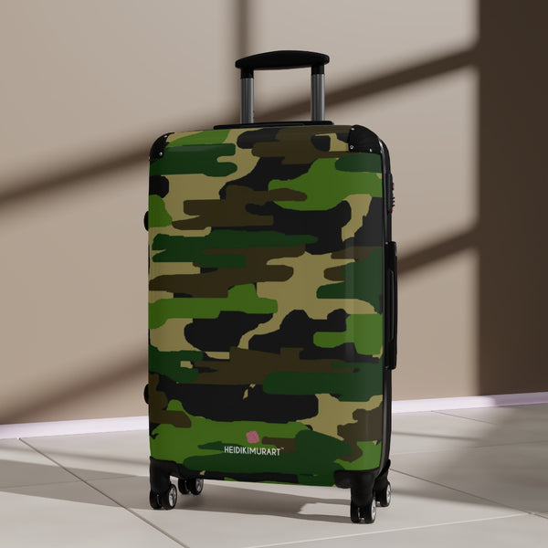 Green Camo Print Suitcases, Military Camo Print Designer Suitcase Luggage (Small, Medium, Large)