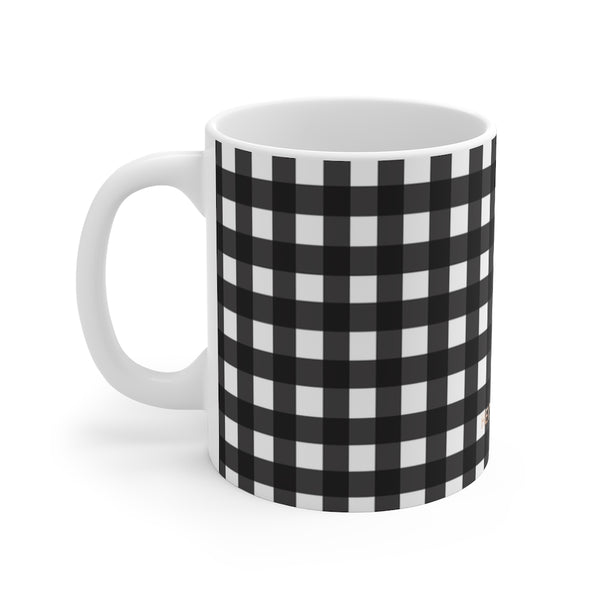 Buffalo Black Plaid Mug 11oz, Coffee Tea Ceramic Cup With Rounded Corners with C-Handle-Mug-Printify-11oz-Heidi Kimura Art LLC