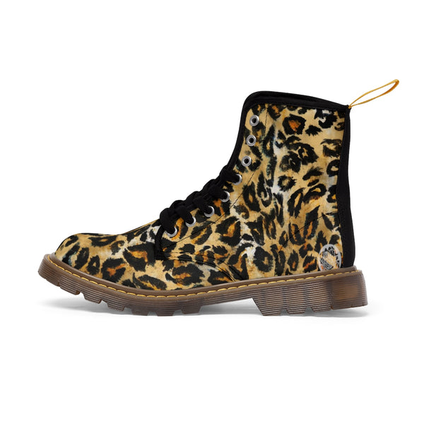 Snow Leopard Animal Print Designer Men's Lace-Up Boots Cap Toe Men's Shoes-Men's Winter Boots-Brown-US 10-Heidi Kimura Art LLC