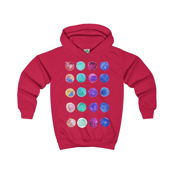 Designer Blue Colorful Cute Polka Dots Kids Hoodie - Made in United Kingdom-Kids clothes-Fire Red-XS-Heidi Kimura Art LLC