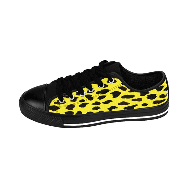 Yellow Leopard Men's Sneakers, Cheetah Animal Print Fashion Designer Men's Low Tops, Premium Men's Nylon Canvas Tennis Fashion Sneakers Shoes (US Size: 7-14)