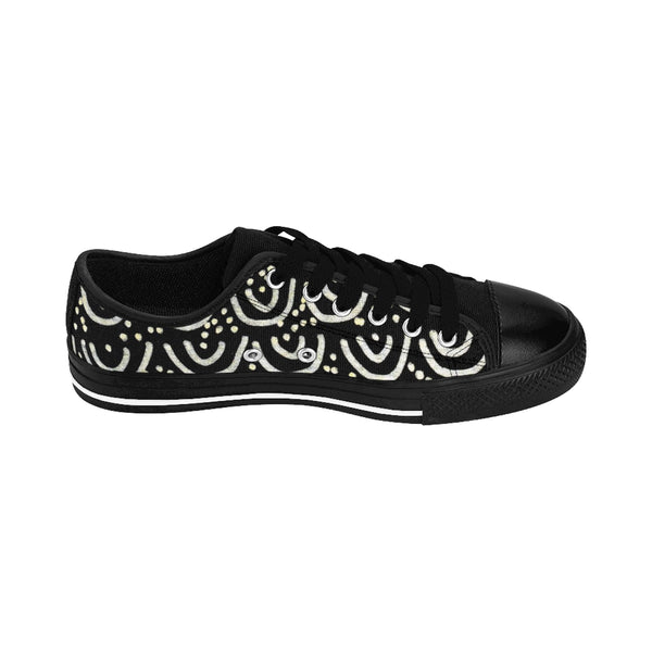 Black Mermaid Scale Print Men's Low Top Nylon Canvas Sneakers Tennis Shoes (US Size: 7-14)-Men's Low Top Sneakers-Heidi Kimura Art LLC