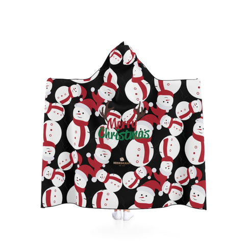 Black Snowman Christmas Hooded Blanket, Lightweight Christmas Holiday Soft Blanket-Hooded Blanket-50x40-Heidi Kimura Art LLC
