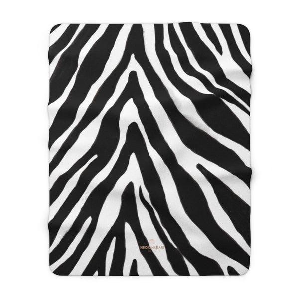 Cute Black & White Zebra Stripe Animal Print Cozy Sherpa Fleece Blanket-Made in USA-Blanket-60" x 80"-Heidi Kimura Art LLC