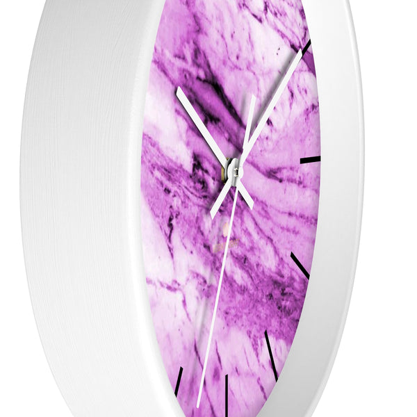 Pink White Marble Print Art Large Indoor 10" diameter Designer Wall Clock-Made in USA-Wall Clock-Heidi Kimura Art LLC