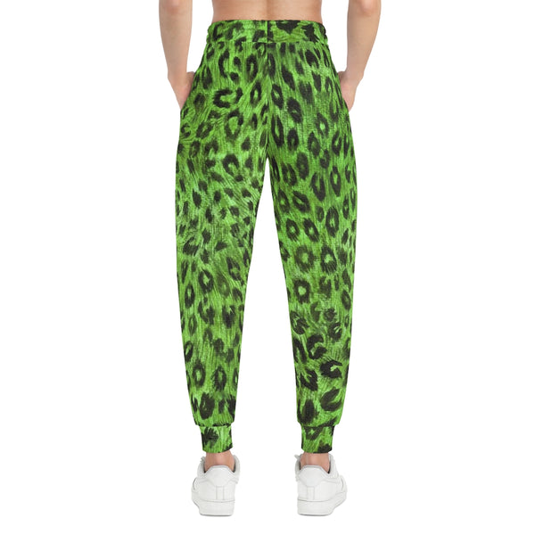 Green Leopard Print Men's Pants, Athletic Joggers