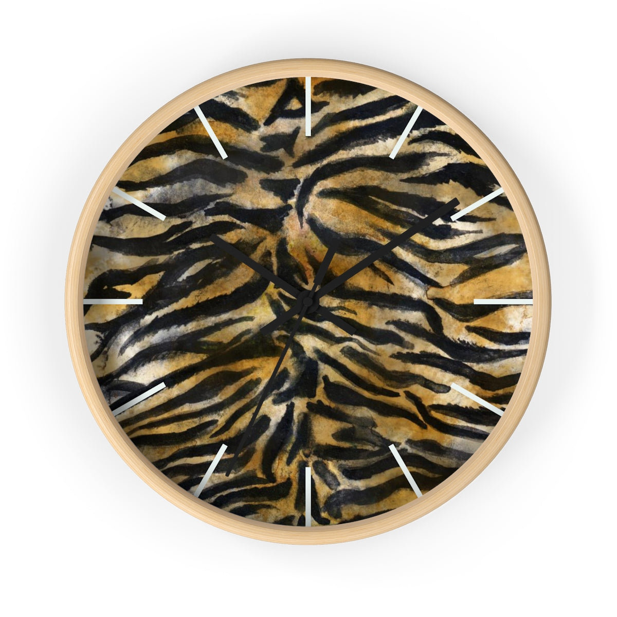 Brown Tiger Stripe Wall Clock, Modern Chic Animal Print 10" Dia. Wall Clock- Made in USA-Wall Clock-Wooden-Black-Heidi Kimura Art LLC