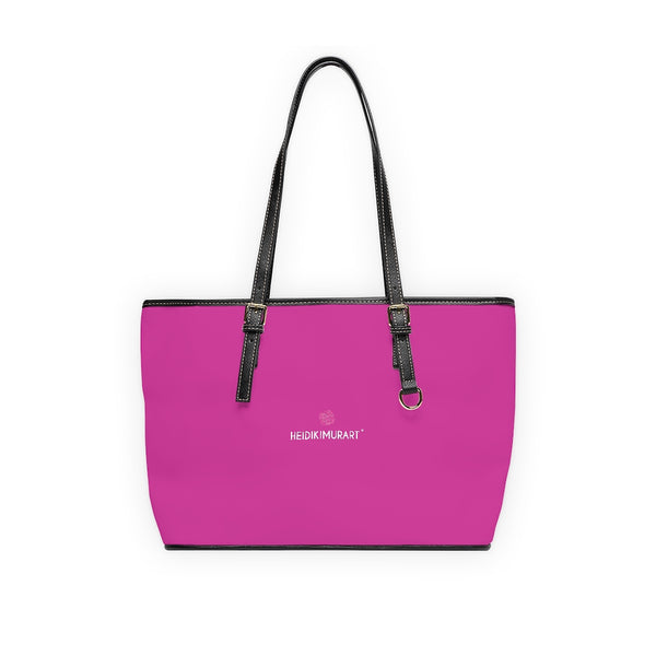 Hot Pink Zipped Tote Bag, Solid Hot Pink Color Modern Essential Designer PU Leather Shoulder Large Spacious Durable Hand Work Bag 17"x11"/ 16"x10" With Gold-Color Zippers & Buckles & Mobile Phone Slots & Inner Pockets, All Day Large Tote Luxury Best Sleek and Sophisticated Cute Work Shoulder Bag For Women With Outside And Inner Zippers