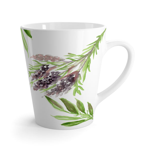 Floral Print Lavender Floral Print 12 oz C-Handle White Ceramic Latte Mug Coffee Cup-Mug-12oz-Heidi Kimura Art LLC