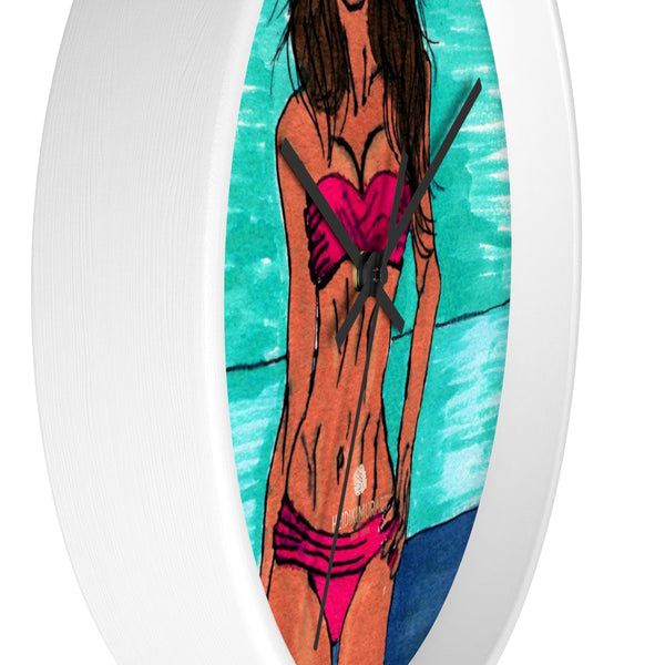 Pink Sexy Bikini Model Swimsuit Fashion Modern 10 inch Diameter Wall Clock-Wall Clock-Heidi Kimura Art LLC