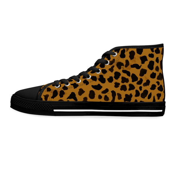 Brown Cheetah Ladies' High Tops, Animal Print Women's High Top Sneakers