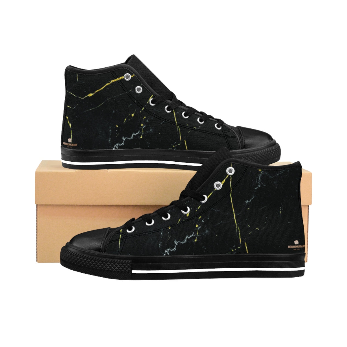 Black Marble Print Men's High Tops, Abstract Print Men's High-Top Sneakers Tennis Shoes-Men's High Top Sneakers-Black-US 9-Heidi Kimura Art LLC