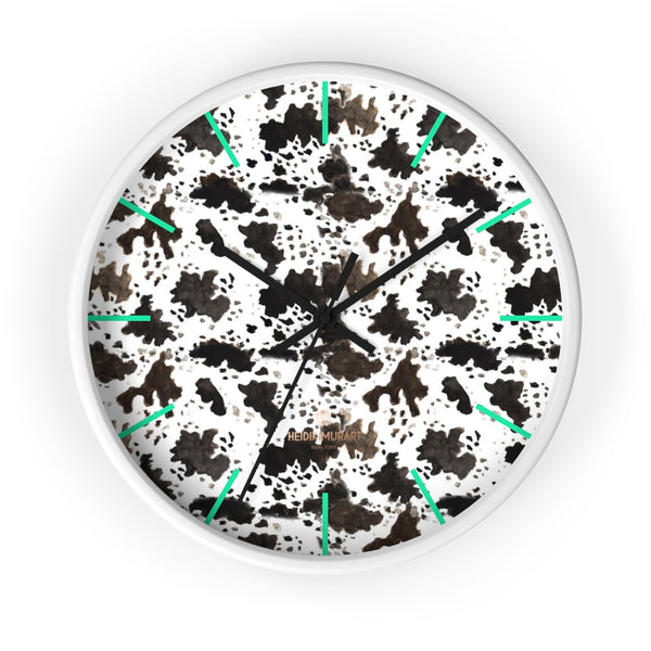 Cow Print Designer 10 in. Dia. Indoor Nursery Kitchen Wall Clock- Made in USA-Wall Clock-10 in-White-Black-Heidi Kimura Art LLC