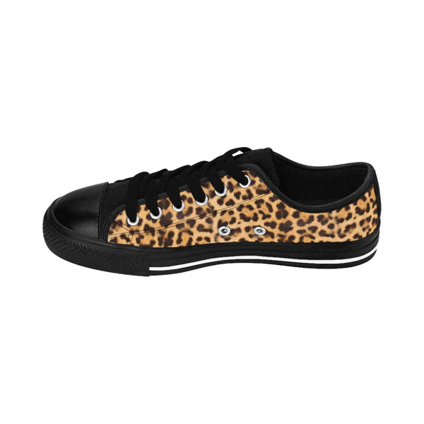 Brown Leopard Men's Sneakers, Beige Animal Print Best Modern Striped Designer Men's Low Tops, Premium Men's Nylon Canvas Tennis Fashion Sneakers Shoes (US Size: 7-14)