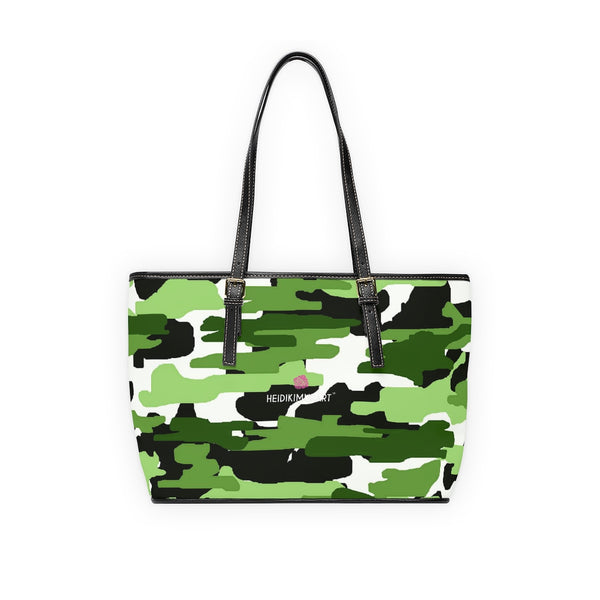 Green Camo Print Tote Bag, Army Printed PU Leather Shoulder Hand Work Bag 17"x11"/ 16"x10" https://heidikimurart.com/products/green-camo-print-tote-bag-pu-leather-shoulder-hand-work-bag-2 