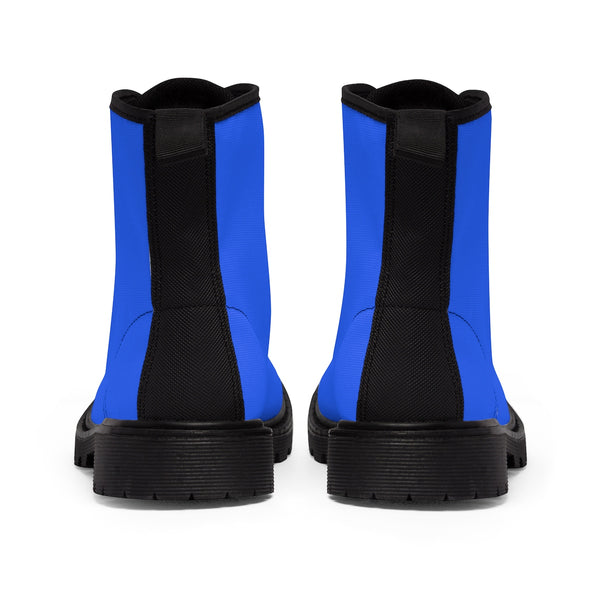 Blue Solid Color Print Men's Canvas Winter Laced Up Anti Heat+Moisture Boots Shoes-Men's Boots-Heidi Kimura Art LLC