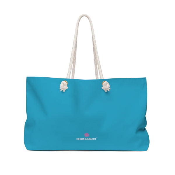 Sky Blue Color Weekender Bag, Solid Blue Color Simple Modern Essential Best Oversized Designer 24"x13" Large Casual Weekender Bag - Made in USA
