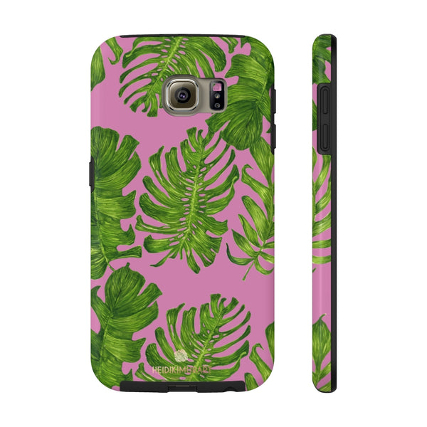 Pink Green Tropical Leaf iPhone Case, Hawaiian Case Mate Tough Samsung Galaxy Phone Cases-Phone Case-Printify-Samsung Galaxy S6 Tough-Heidi Kimura Art LLC
