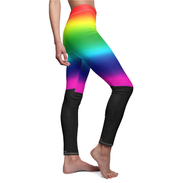 Rainbow Ombre Women's Casual Leggings, Bright Gay Pride Party Vertical Stripes Tights-All Over Prints-Printify-White Seams-M-Heidi Kimura Art LLC