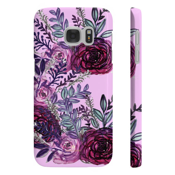 Pale Pink Slim iPhone/ Samsung Galaxy Floral Purple Rose Phone Case, Made in UK-Phone Case-Samsung Galaxy S7 Slim-Glossy-Heidi Kimura Art LLC