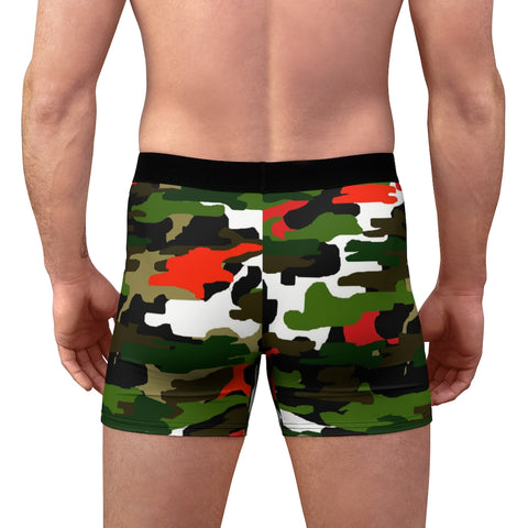 Green Red Camo Men's Boxers, Army Camouflaged Printed Modern Simple Essential Designer Best Underwear For Men, Best Underwear For Men Sexy Hot Men's Boxer Briefs Hipster Lightweight 2-sided Soft Fleece Lined Fit Underwear - (US Size: XS-3XL)