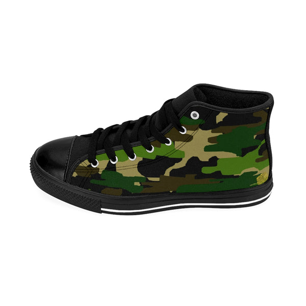 Camouflage Green Military Army Print Pattern Men's High Top Sneakers (US Size 6-14)-Men's High Top Sneakers-Heidi Kimura Art LLC