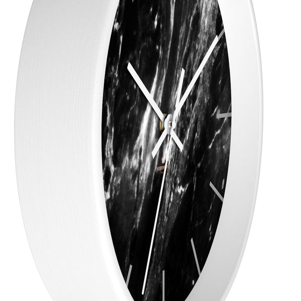 Elegant Black & White Marble Print Art Large Indoor Designer Wall Clock-Made in USA-Wall Clock-Heidi Kimura Art LLC