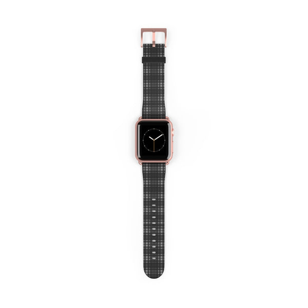 Black Gray Plaid Apple Watch Band, Tartan Print 38mm/42mm Watch Band - Made in USA-Watch Band-38 mm-Rose Gold Matte-Heidi Kimura Art LLC