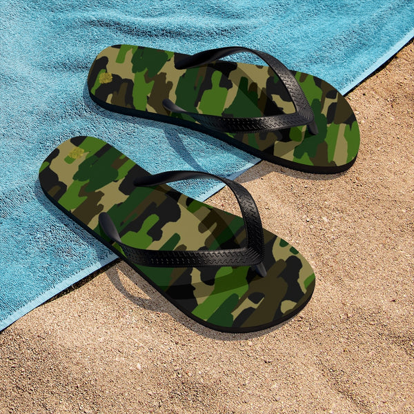 Camouflage Military Army Print Classic Print Unisex Designer Flip-Flops - Made in USA-Flip-Flops-Heidi Kimura Art LLC Camouflage Print Flip Flops, Green Brown Premium Quality Camouflage Military Army Print Classic Print Unisex Designer Flip-Flops - Made in USA (US Size: S/M/L)