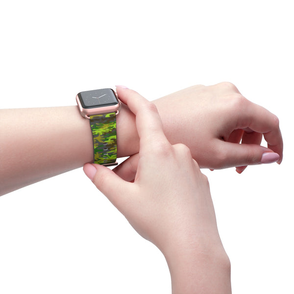 Gray & Green Camo Army Print 38mm/ 42mm Watch Band For Apple Watch- Made in USA-Watch Band-Heidi Kimura Art LLC