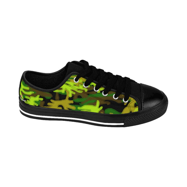 Black Green Camo Women's Sneakers, Army Military Camouflage Printed Fashion Canvas Tennis Shoes