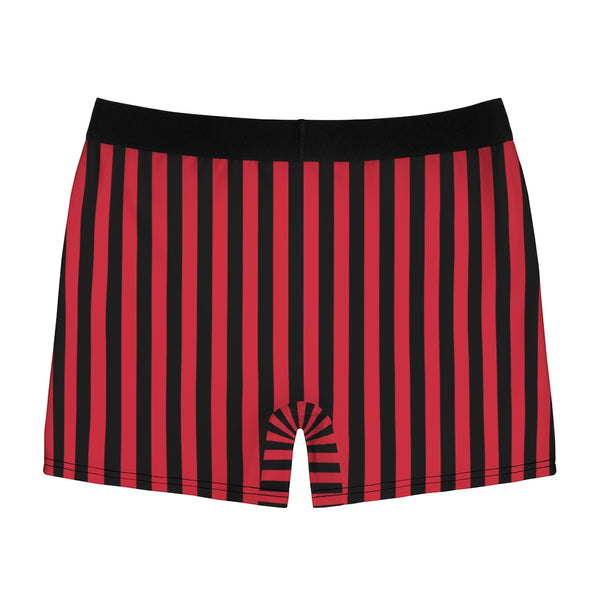 Red Black Striped Men's Underwear, Modern Stripes Athletic  Modern Fetish Print Designer Fashion Underwear For Sexy Gay Men, Men's Gay Fetish Party Erotic Boxer Briefs Elastic Underwear (US Size: XS-3XL)