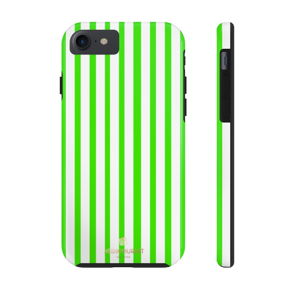 Green White Striped iPhone Case, Modern Case Mate Tough Samsung Galaxy Phone Cases-Phone Case-Printify-iPhone 7, iPhone 8 Tough-Heidi Kimura Art LLC