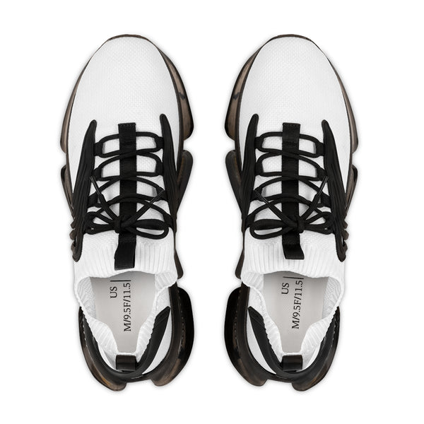 Bright White Color Men's Shoes, Solid White Color Best Comfy Men's Mesh-Knit Designer Premium Laced Up Breathable Comfy Sports Sneakers Shoes (US Size: 5-12)