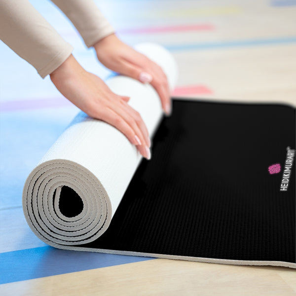 Black Color Foam Yoga Mat, Black Solid Color Modern Essential Stylish Lightweight 0.25" thick Best Designer Gym or Exercise Sports Athletic Yoga Mat Workout Equipment - Printed in USA (Size: 24″x72")