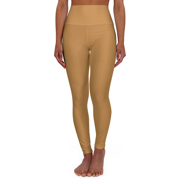 Beige Brown Workout Pants, High Waisted Yoga Leggings, Solid Color Long Women Yoga Tights-All Over Prints-Printify-Heidi Kimura Art LLC Beige Brown Workout Pants, High Waisted Yoga Leggings, Solid Color Modern Best Ladies High Waisted Skinny Fit Yoga Leggings With Double Layer Elastic Comfortable Waistband, Premium Quality Best Stretchy Long Yoga Pants For Women-Made in USA
