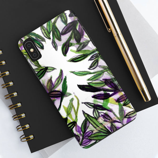 White Purple Tropical Leaf Phone Case, Floral Print Flower Case Mate Tough Phone Cases-Made in USA - Heidikimurart Limited 