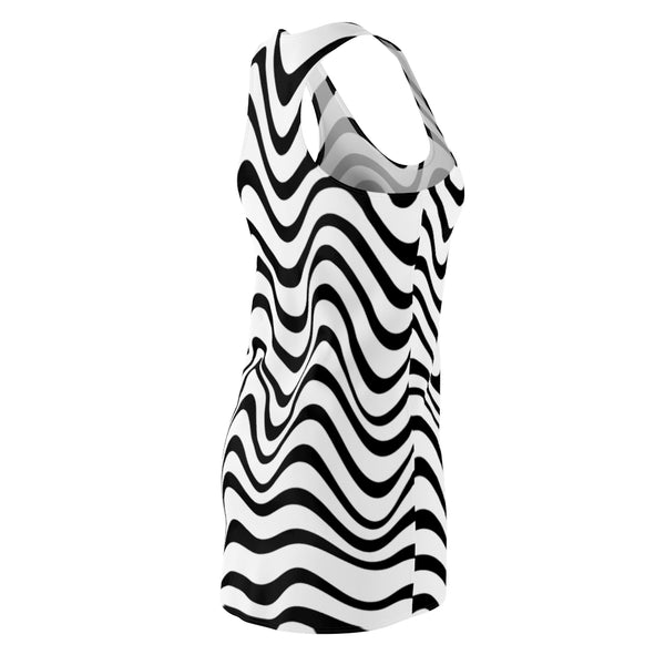 Wavy Women's Racerback Dress, Black White Stripes Dress For Ladies - Made in USA-All Over Prints-Printify-Heidi Kimura Art LLC