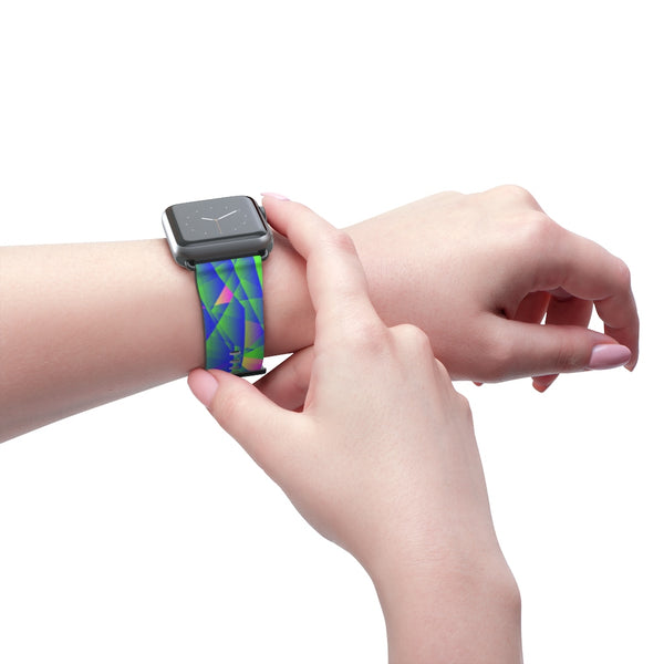 Blue Diamond Geometric Print 38mm/42mm Watch Band For Apple Watch- Made in USA-Watch Band-Heidi Kimura Art LLC