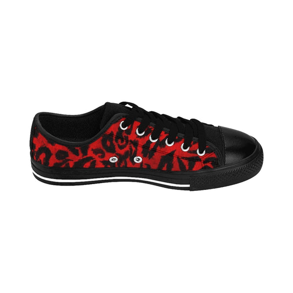 Bright Red Leopard Animal Print Premium Men's Low Top Canvas Sneakers Tennis Shoes-Men's Low Top Sneakers-Heidi Kimura Art LLC