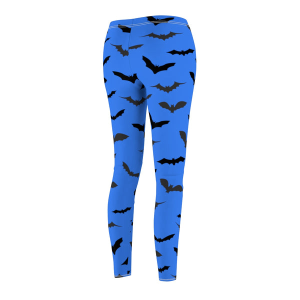 Blue Gray Black Bats Women's Halloween Costume Cosplay Casual Leggings- Made in USA-Casual Leggings-Heidi Kimura Art LLC