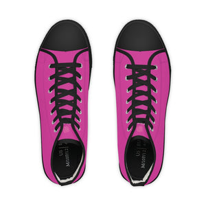 Hot Pink Men's High Tops, Modern Hot Pink Minimalist Solid Color Best Men's High Top Laced Up Black or White Style Breathable Fashion Canvas Sneakers Tennis Athletic Style Shoes For Men (US Size: 5-14)