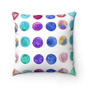 Multicolor Watercolor Dots Dotted Abstract Print Spun Polyester Pillow-Made in USA-Pillow-14" x 14"-Heidi Kimura Art LLC