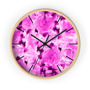 Pink Bubble Gum Rose Floral Rose 10 Inch Diameter Wall Clock - Made in USA-Wall Clock-Wooden-Black-Heidi Kimura Art LLC