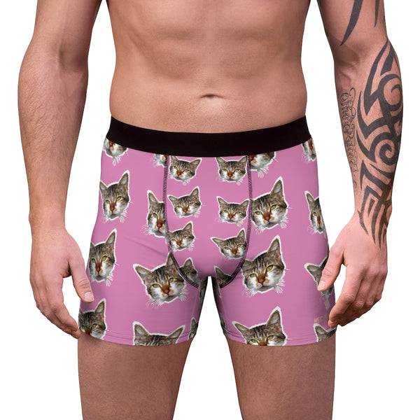 Light Pink Cute Cat Print Men's Underwear, Cute Cat Boxer Briefs For Men, Sexy Hot Men's Boxer Briefs Hipster Lightweight 2-sided Soft Fleece Lined Fit Underwear - (US Size: XS-3XL) Cat Boxers For Men/ Guys, Men's Boxer Briefs Cute Cat Print Underwear